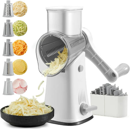 LMETJMA 5 in 1 Rotary Cheese Grater Shredder Kitchen Mandoline Vegetable Julienne Slicer Waffle Cutter Nut Chopper JT247