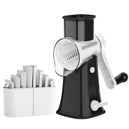 LMETJMA 5 in 1 Rotary Cheese Grater Shredder Kitchen Mandoline Vegetable Julienne Slicer Waffle Cutter Nut Chopper JT247