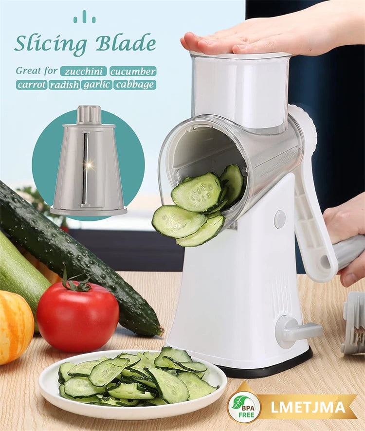 LMETJMA 5 in 1 Rotary Cheese Grater Shredder Kitchen Mandoline Vegetable Julienne Slicer Waffle Cutter Nut Chopper JT247