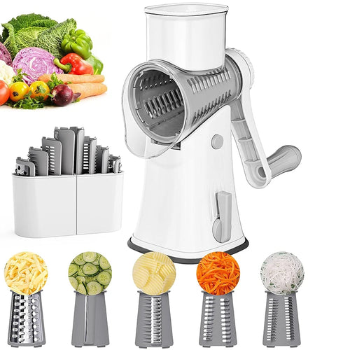 LMETJMA 5 in 1 Rotary Cheese Grater Shredder Kitchen Mandoline Vegetable Julienne Slicer Waffle Cutter Nut Chopper JT247