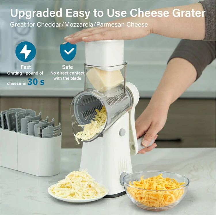 LMETJMA 5 in 1 Rotary Cheese Grater Shredder Kitchen Mandoline Vegetable Julienne Slicer Waffle Cutter Nut Chopper JT247