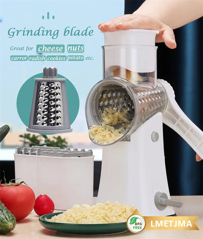 LMETJMA 5 in 1 Rotary Cheese Grater Shredder Kitchen Mandoline Vegetable Julienne Slicer Waffle Cutter Nut Chopper JT247