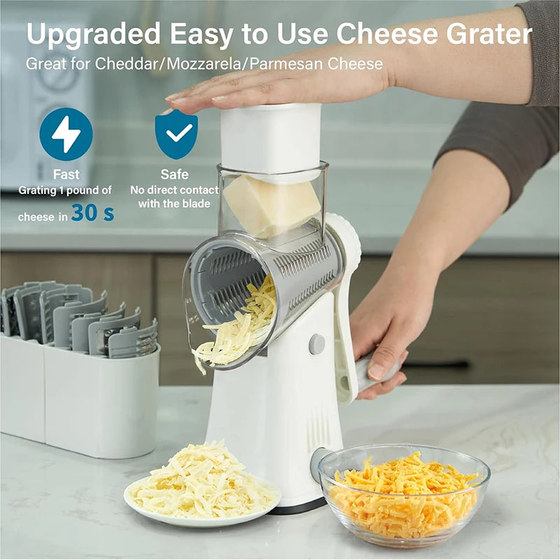 LMETJMA 5 in 1 Rotary Cheese Grater Shredder Kitchen Mandoline Vegetable Julienne Slicer Waffle Cutter Nut Chopper JT247